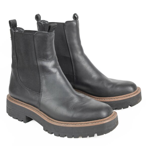 Sam Edelman Black Leather Laguna Weatherproof Lug Boots Sz 7M / EU 37 - Picture 1 of 12